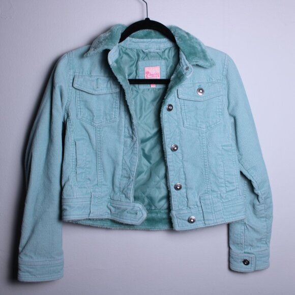 Candies Teal Corduroy Jacket with Rhinestone Buttons Kids Medium - Picture 4 of 14